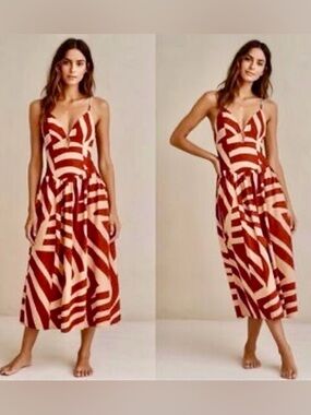 Mon Renn Surreal Tropico print Anthropologie midi dress sundress maximalist M 8